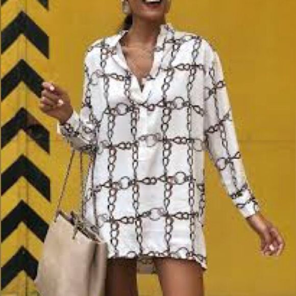 Zara Women’s Chain Print Tunic Shirt L Spain - Picture 3 of 10